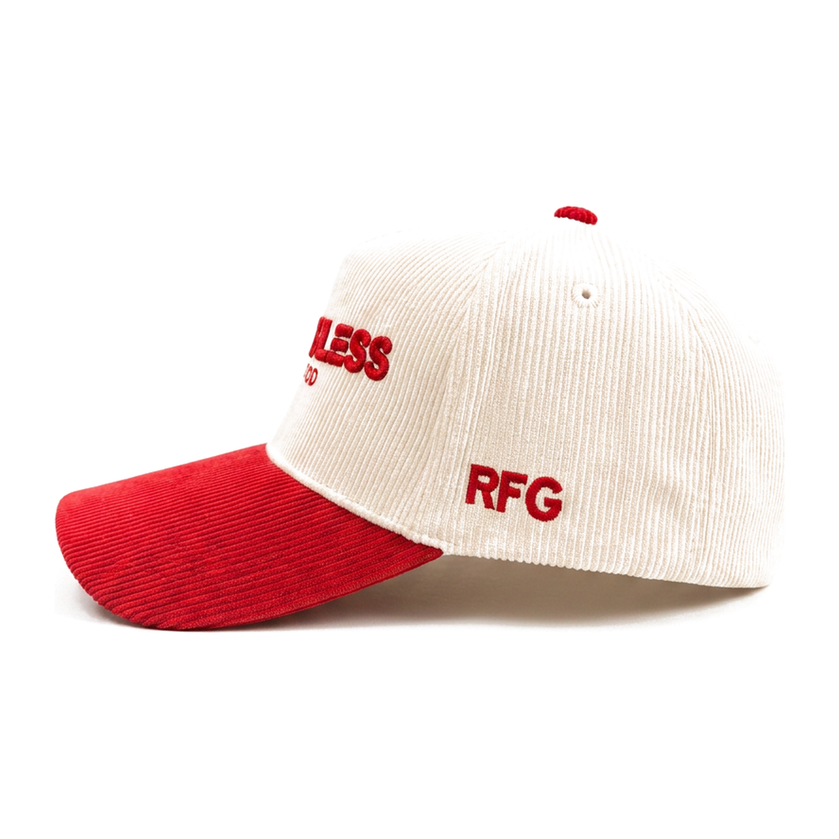 Relentless For God Suede Cap — Cream / Red — Side
