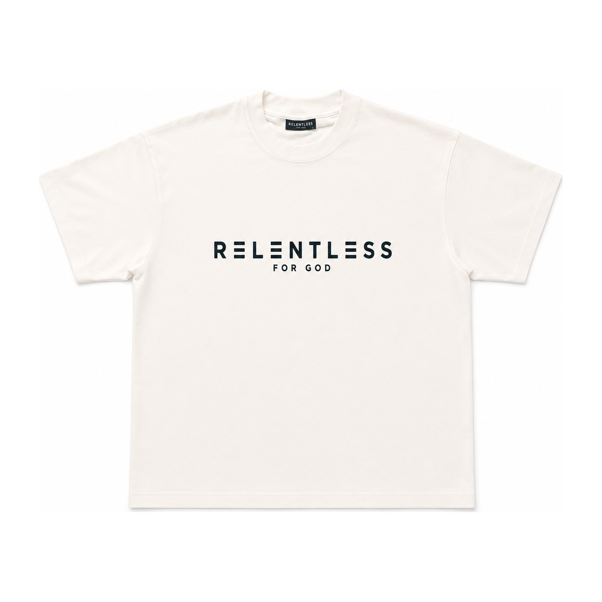 Relentless For God Oversized Tee — White — Front